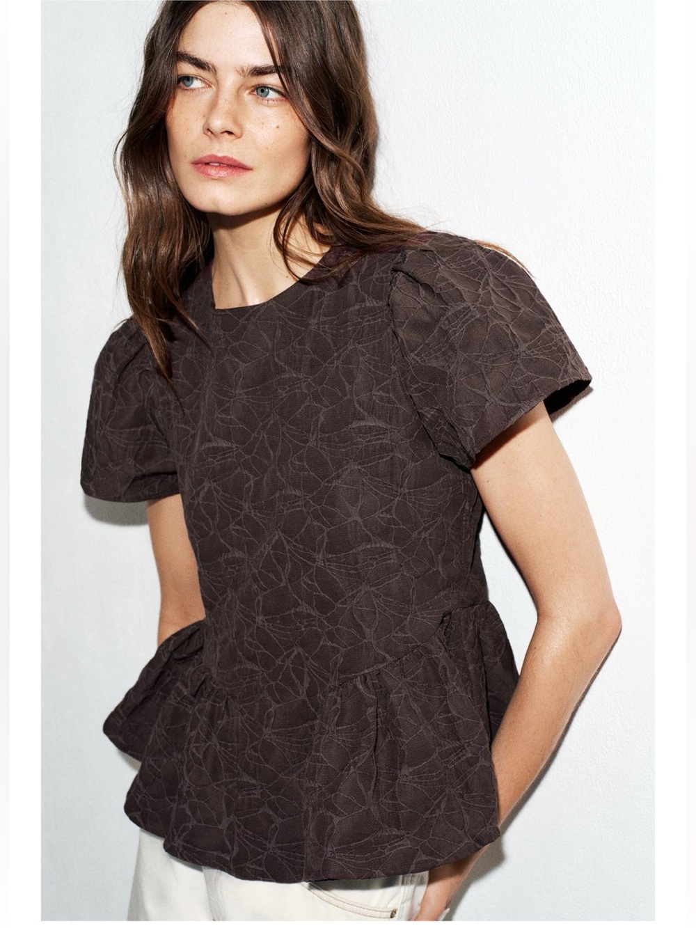 NWT ZARA Balloon Peplum Top Size Xs